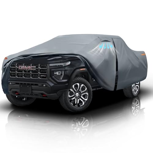 GMC Canyon Truck Cover Custom Fit 2004-2025 Extended/Crew Cab Short Bed(5'-6.1') With Door Zipper, 10 Layers Heavy Pickup Truck Cover Waterproof All Weather, Car Tarp for Wind Dust Sun etc Protection.