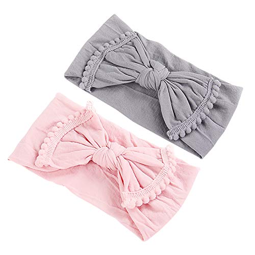 Airoads Baby Headbands Baby Girls Nylon Elastic Headbands Baby Girl Headbands With Bows Ultra-soft nylon Newborn hair band (2 Pack)