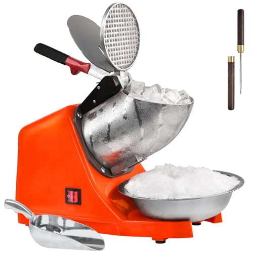 Electric Ice Shaver Machine,with Ice Pick and Scoop,3 Blades of Electric Snow Cone Machine(300W 2200r/min),Splash Proof Shaved Ice Machine,Ice Crusher Machine for Home Commercial Use (Orange)