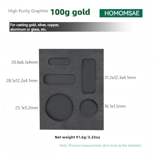 2 Piece MINI Graphite Molds for Casting Gold Silver Aluminum Copper Brass, HOMOMSAE High-Purity Metal Aluminum Copper Brass Melting Refining
