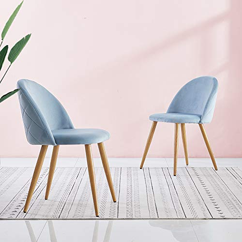 OFCASA Lot de 2 Chaise Salle à Manger Velours Scandinave Chaise Cuisine avec Pieds en Métal Meuble 47*44*78cm 2 chaises bleu clair