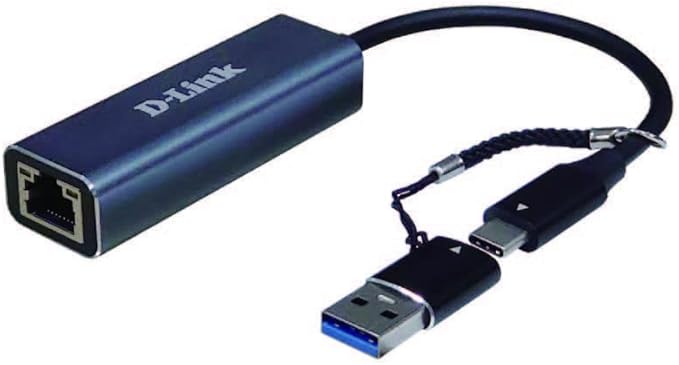 D-Link Adaptador DUB-2315, USB y USB-C a Puerto RJ-45 Ethernet LAN 2.5 Gigabit, Plug&Play, Compatible Thunderbolt 3, MacOS y Windows, Chromebook, iPad Pro, Negro.