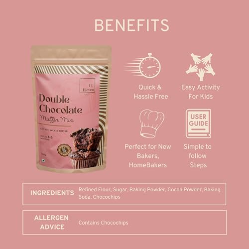 Image of 11Eleven Bakery Healthy Muffin Mix | Double Chocolate 140g| Eggless Cake Mix |Instant Muffin Cake Mix Powder | 2 Step - Mix & Bake | Easy to make|100% Vegetarian