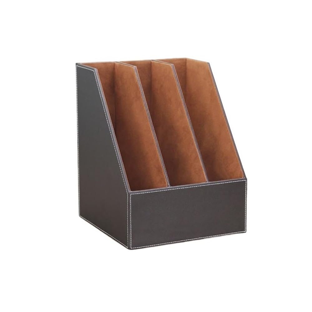 FZL02068LM Paper Organizers 3 slot Vertical Style,Leather Magazine Holder Office Desk Organizer File Document Tray Box Office Trays(Bruin)