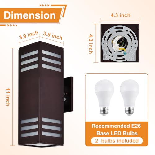 Image of Housen Solutions LED Dusk to Dawn Outdoor Lighting 2 Pack, Up Down Outdoor Wall Lights with Bulbs, IP65 Waterproof Sensor Exterior Light Fixture Wall Sconce for Porch, Bronze