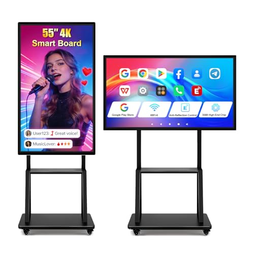 55" Smart Board, Electronic Interactive Smartboard for Classroom, Screen Mirroring, Android iOS 12, Digital Whiteboard for Presention Annotation Live Streaming(Wall Mount Included)