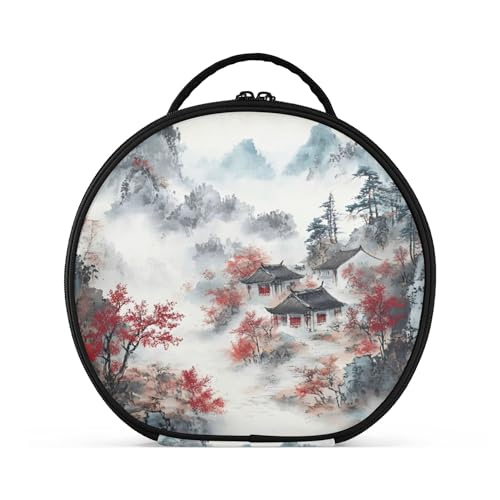 Takiito Chinese Landscape Painting Travel Makeup Case Portable Makeup Box Artist Cosmetic Case Organizer With Adjustable Dividers
