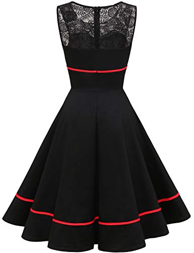 Bbonlinedress Cocktailjurk, voor dames, rockabilly kanten jurk, jaren ‘50 retro vintage plooirok, elegant mouwloos, met ronde hals - Image 3