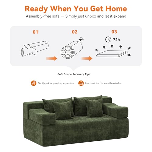 Image of MONVANE 3-Piece Boneless Loveseat Couch Set for Living Room, Oversized Modular Sectional Sofa Set with Removable Armrests, Comfy Chenille Cloud Couch with 12 Pillows, No Assembly Required, Green
