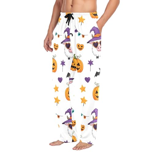 Men's Pajama Bottom Halloween Themed Cute Pattern Cotton Pajama Pants Drawstring Sleepwear Long Pants Pockets4