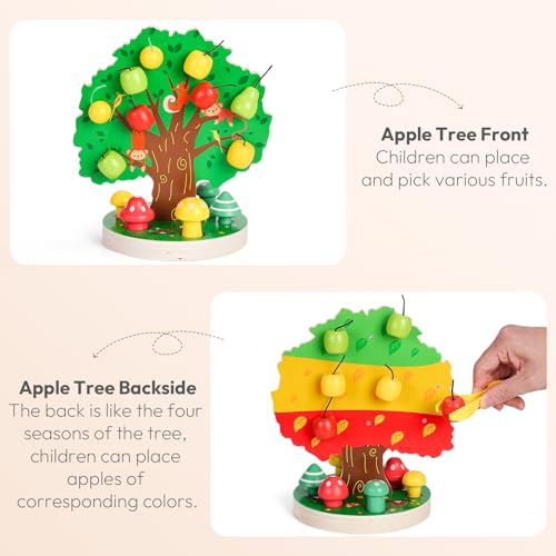 Image of Woodtoe Apple Picking Magnetic Tree Toy, Montessori Toy for Kids Age 3-6