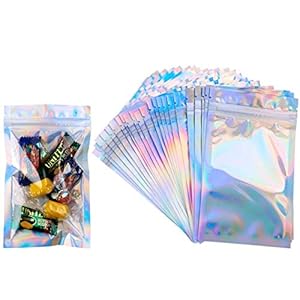 KAHEIGN 100Pcs Folie Ritssluitingszakken, 10 x 15 cm Holografische Kleur Mylar Zakken Dubbelzijdig Metallic Folie Platte…