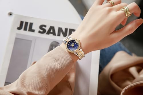 Image of London Fog Crescent Collection Analog Quartz Watch for Women - Round Textured Dial, Crystal-Studded, Diamond-Style Hour Markers, Stainless Steel Strap - LFW20005