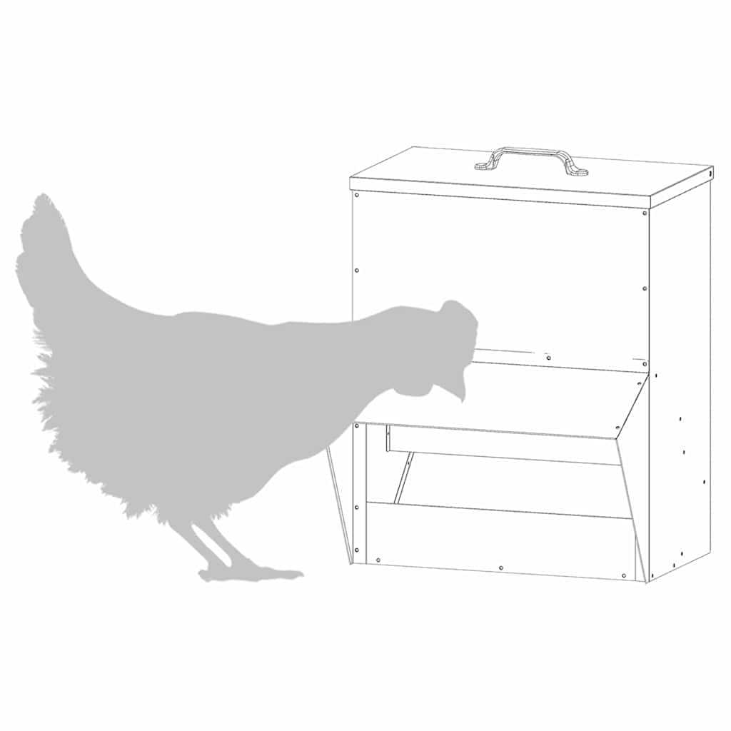 Comedero para gallinas de acero galvanizado plateado 20 x 25 x 35 cm, diseño moderno y limpio para interior y exterior, práctico para alimentar aves de corral con fácil mantenimiento.