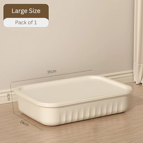 Image of KREPS Multi Purpose Plastic Storage Bins Stackable Organizer Boxes with Lids, Stackable Crates for Home & Kitchen, items like books, clothes, snacks, toys. (Pack Of 1, Small - 35 X 24 X 8 CM)