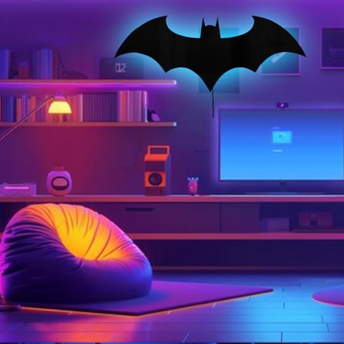 Bat Night Light LED Superhero Signal Cool Lamp with 16 Colors Remote Control Acrylic Engraved Neon Sign Light Room Wall Decor for Bedroom Bar Party Birthday Gifts (Dark Black) — view 3
