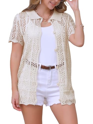 Trajes de verano de manga corta con botones y textura de ganchillo