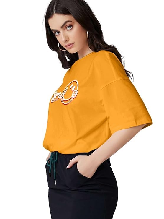 Image of LEOTUDE Cottonblend Oversized Half Sleeve Colorful Printed Combo T-Shirts for Women (Pack of 2)