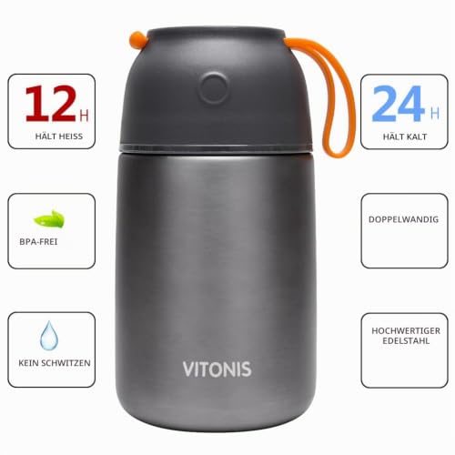 VITONIS Thermobehälter für Essen 500ml Edelstahl Isolierbehälter Gefäß für warme Speißen, Essen, Suppe… – Ansicht 5