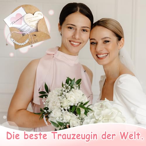 Happirra Trauzeugin Geschenk zum Fragen, Armband mit Herzförmige Holzschild Grußkarten und Umschläge, Willst Du Meine Trauzeugin Sein Geschenke für Freundin Frau