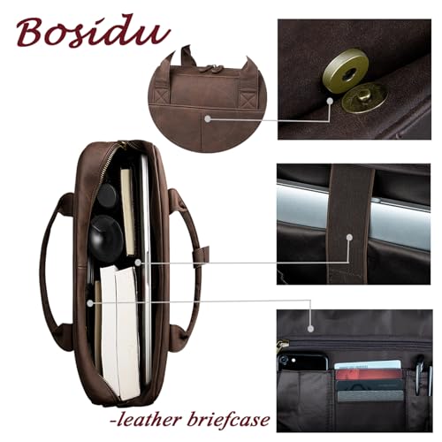 Leather Briefcases for Men 15.6 Inch Laptop Briefcase Business Messenger Bag Retro Waterproof Computer Bag Perfect Birthday Gifts For Husband, Brown3