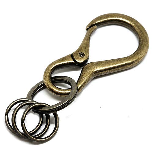 [BRASS STORE] アンティーク二重リング付き カラビナ キーホルダー （ブロンズ大） キーリング メンズ レディース アンティーク ゴールド ヴィンテージ