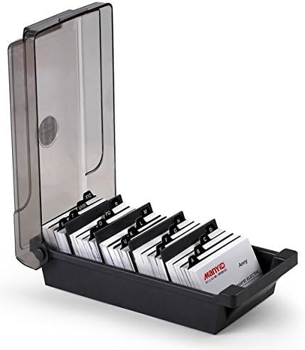 Jielisi Desk Bussiness Name Card Box Organiser Holder with Dividers and Index Tabs for 500 Cards Storage - Black