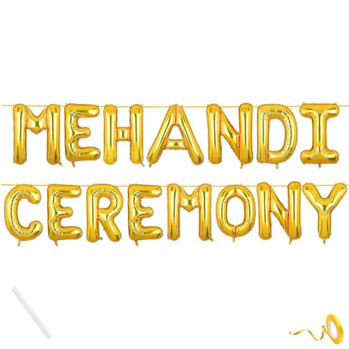 Image of Mehandi Ceremony Banner Gold for Wedding Home Boys Girls Men Women Foil Balloon Decoration Decor Celebration Golden