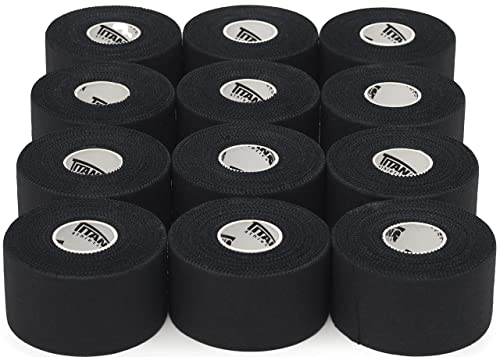 Titan Athletics - 12 Pack - Premium Quality Black Athletic Tape/Sports Tape - 1 1/2 Inch x 45 Feet Per Roll - 100 Percent Cotton with Zinc Oxide - Easy Tear Zig Zag Design.