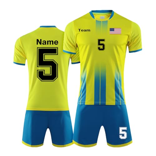 LAIFU Custom Kids Adult Soccer Jersey, Personalized Your Name, Team Name, Number & Logo Soccer Sets Yellow