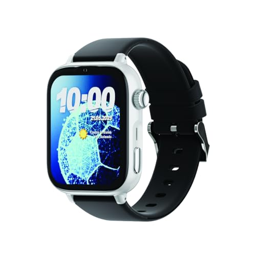SaveFamily SaveWatch Plus 2 | Reloj Inteligente Niño con Localizador GPS, Llamada, Vídeo, Whatsapp, Spotify, App Store | SIM Incluida - Esfera Plata y Correa de Silicona Negra