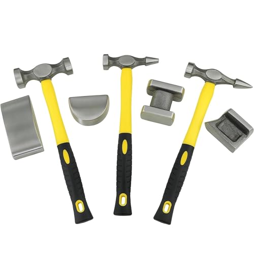TOPWAY Karosserie-Ausbeul-Satz 7-tlg, Reparaturset für Karosserie, Hammer und Puppen-Set Professional mit Fiberglas-Griffen 454222 (Budget)