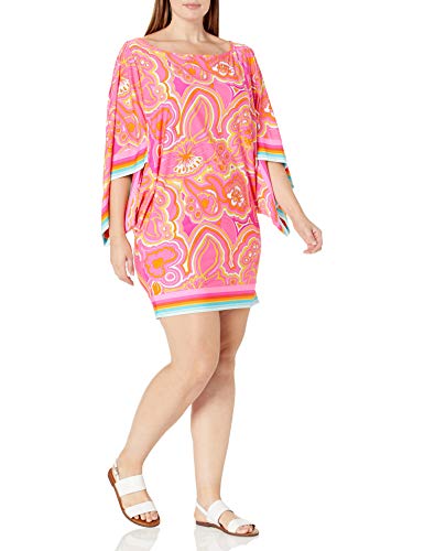 Trina Turk Women's Boat Neck Kimono Sleeve Swimwear Cover Up, Multi//The Anniversary-Morning Sunrise, X-Large