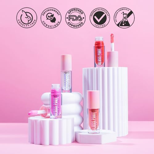 Image of Glam21 Gloss Pout Shimmer Lip Gloss| High Shine |Glossy Finish |Soft & Hydrating Lips | Non-sticky texture | Lightweight | Glass-like shine | 7gm | Pack Of 2 (Crystal Kiss & Pink Seduction)