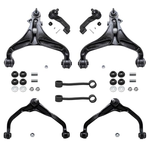 Image of Detroit Axle - 8pc Front End Kit for 2007-2011 Dodge Nitro 2008-2012 Jeep Liberty, 4 Upper Lower Control Arms with Ball Joint 2 Outer Tie Rods 2 Sway Bars 2009 2010 Replacement