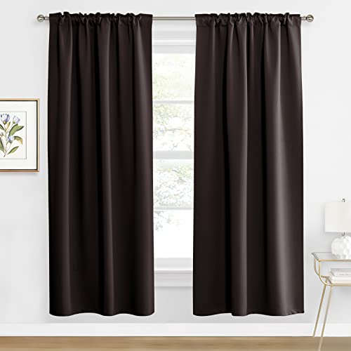 Image of RYB HOME Blackout Curtains for Cafe /Kitchen, Machine Washable Black Out Drapes for Living Room /Nursery /Cottage /Home Office Decor, Wide 42 x Long 72, Brown, 2 Panels