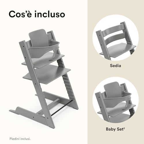 Seggiolone Tripp Trapp Di Stokke, Storm Grey - Include Sedia + Baby Set 2 Per Bambini Tra 6-36 Mesi - Regolabile, Ergonomico E Facile Da Pulire - 7