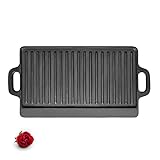 Cast Iron Griddle Plate 20 inch | Reversible Cast Iron Grill / Griddle Pan | Double Sided Stove Top Griddle On Two Burners | Pre-Seasoned Cast Iron Griddle 1 Piece