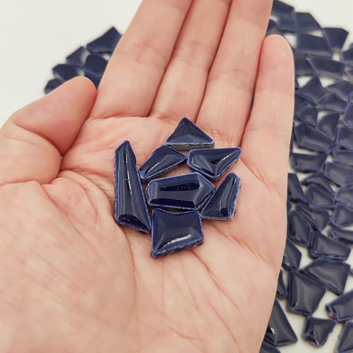 200g Ceramic Mosaic Tiles for Crafts,Irregular Stained Ceramic 0.2"x0.8" Porcelain Mosaic Tiles for Home Decoration (Dark Blue)