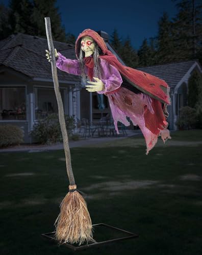 Spirit Halloween 6 Ft Flying Witch Animatronic, Multicolor