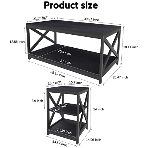 Bigbiglife 257 Living Room Coffee Table Set Of 3, Industrial X-Design Coffee Table And 2 End Side Tables, 3 Piece Living Room Table Set With Large Storage For Apartment Home thumb #2