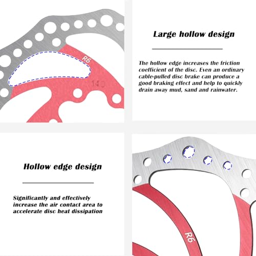 Yongness Bicycle Brake Disc 140mm 160mm 180mm 203mm Bicycle Disc Brake Disc with 6 Screws Suitable for Road Bikes Mountain Bike BMX MTB (Red 203mm) - Image 4