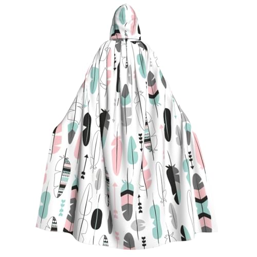 Robe de magicien et uniforme médiéval : cape à capuche pour homme imprimé plumes
