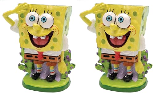 Image of Penn-Plax Officially Licensed Spongebob Squarepants Aquarium Ornament - Spongebob (Mini /Small Size) - Perfect for Freshwater and Saltwater Tanks (Pack of 2)