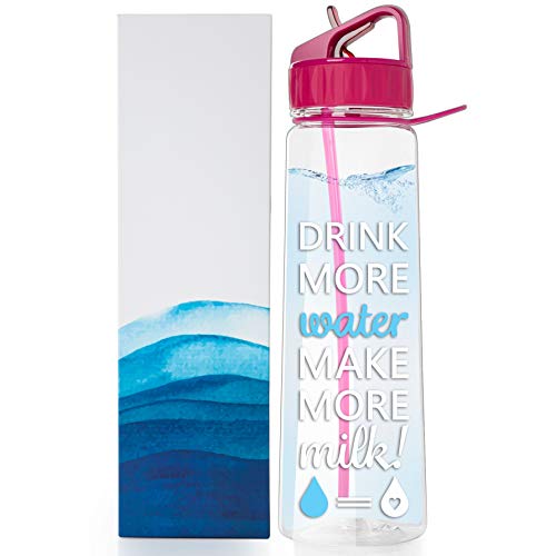 ATAZUA vBU Water Bottle for Breastfeeding Moms 30 oz Goal Marked Time Water Marker Measure Water Intake Daily. Motivational - Drink More Water Make More Milk,BPA-Free, Straw, flip top, Carrying Loop