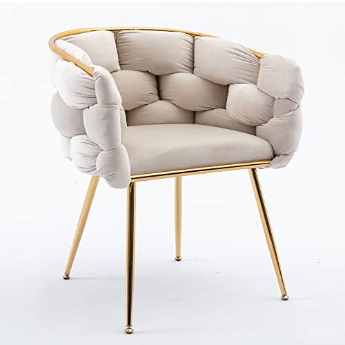 Zushule Luxury Modern Accent Chair-Leisure Velvet Single Sofa Chair With Golden Legs-Household Dresser Stool Manicure Table Back Chair-Tufted Armchair Comfortable Chair For Home Use (Beige) #TOP2