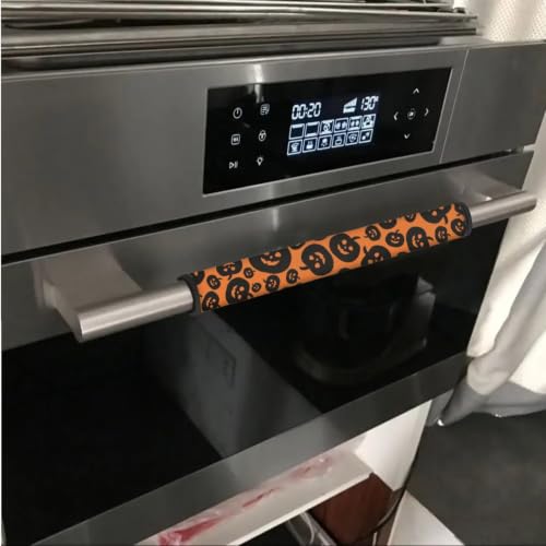 Image of Refrigerator Door Handle Covers Set of 6 Washable Kitchen Appliance Decor Handles Keep Clean, Halloween Kitchen Decor, Pumpkin Print Orange Black