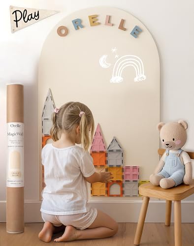 Orelle MagicWall | Magnetic Arch Wall Decal – Repositionable & Renter-Friendly | Peel & Stick Magnetic Wall Decal Chalkboard | Playroom Essentials | Large 24 x 39” | Cream