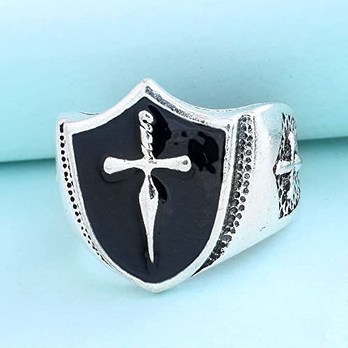 Image of Memoir Oxidised Brass Sword on Shield design Fashion Fingerring Men (ORRI5438)
