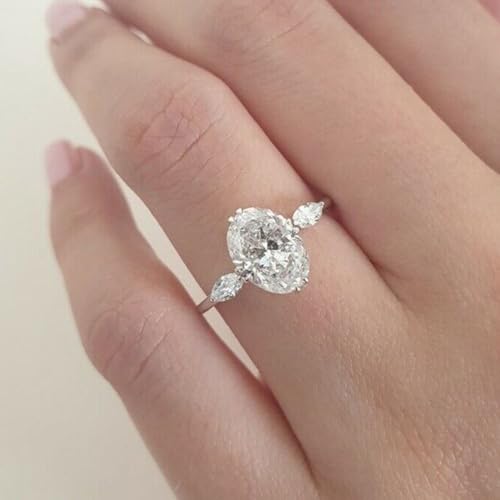 White Gold Plated Oval Cubic Zirconia Inlaid Elegant Engagement Rings Wedding Bridal Band Promise Rings Evening Parties Anniversary Valentine's Day Gifts Eternity Bands for Women2